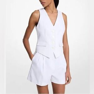 MICHAEL Michael Kors White Cotton & Linen Tailored Pleated High Waist Shorts Sz4